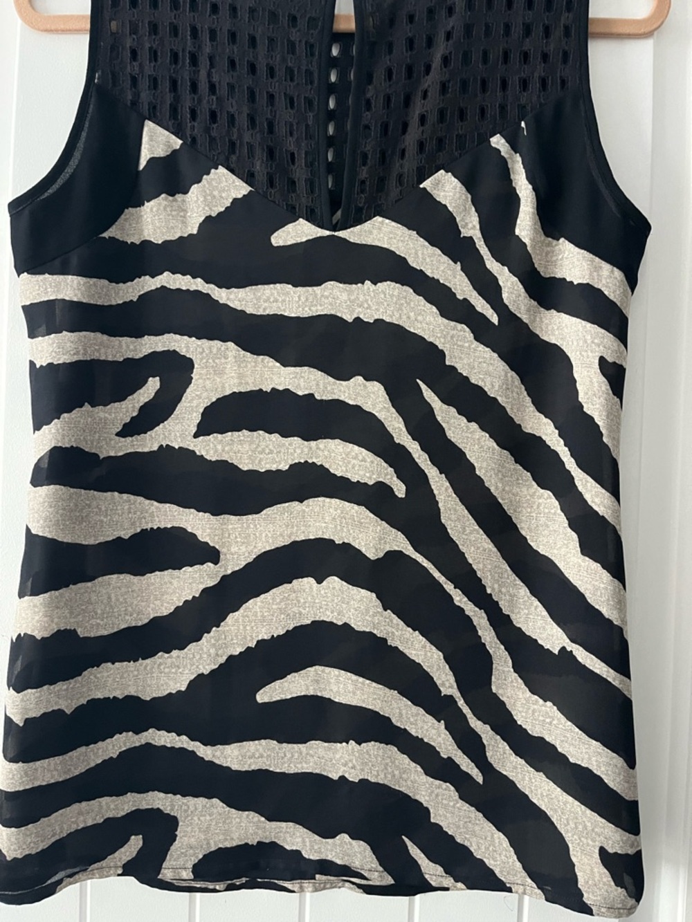 CAbi Black & Taupe Zebra Print Sleeveless Top with Mesh Yoke - Picture 2 of 4